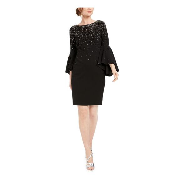 CALVIN KLEIN Dresses & Skirts - NWT CALVIN KLEIN Womens Black Bell Sleeve Above The Knee Sheath Dress 4